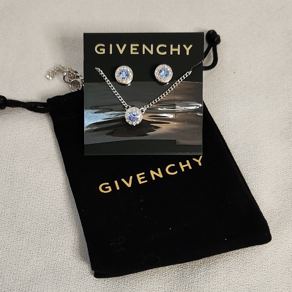 Givenchy Silver Jewelry Set with Blue and White Crystal Accents